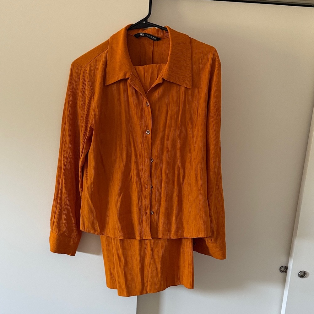 Orange Button-Up Shirt and Pant Set
